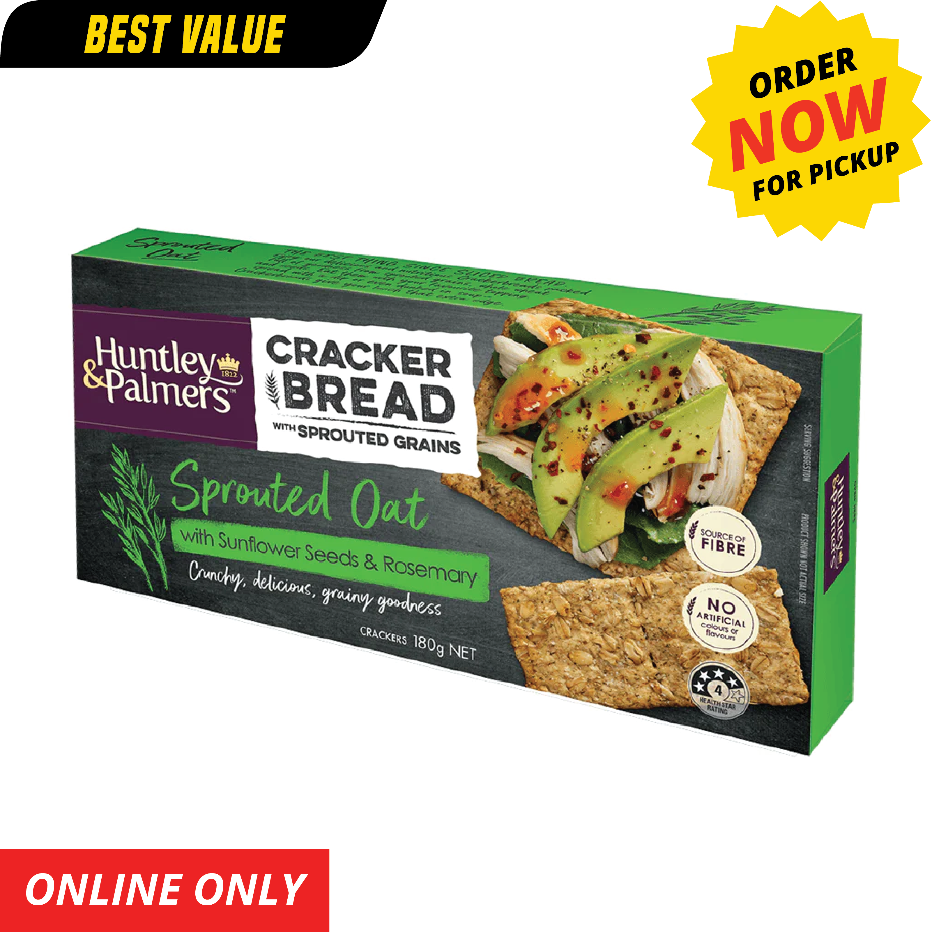 Huntley & Palmers Cracker Bread Sprouted Oats 180g [ONLY AT TAUFUSI] "PICKUP FROM BARGAIN WHOLESALE"