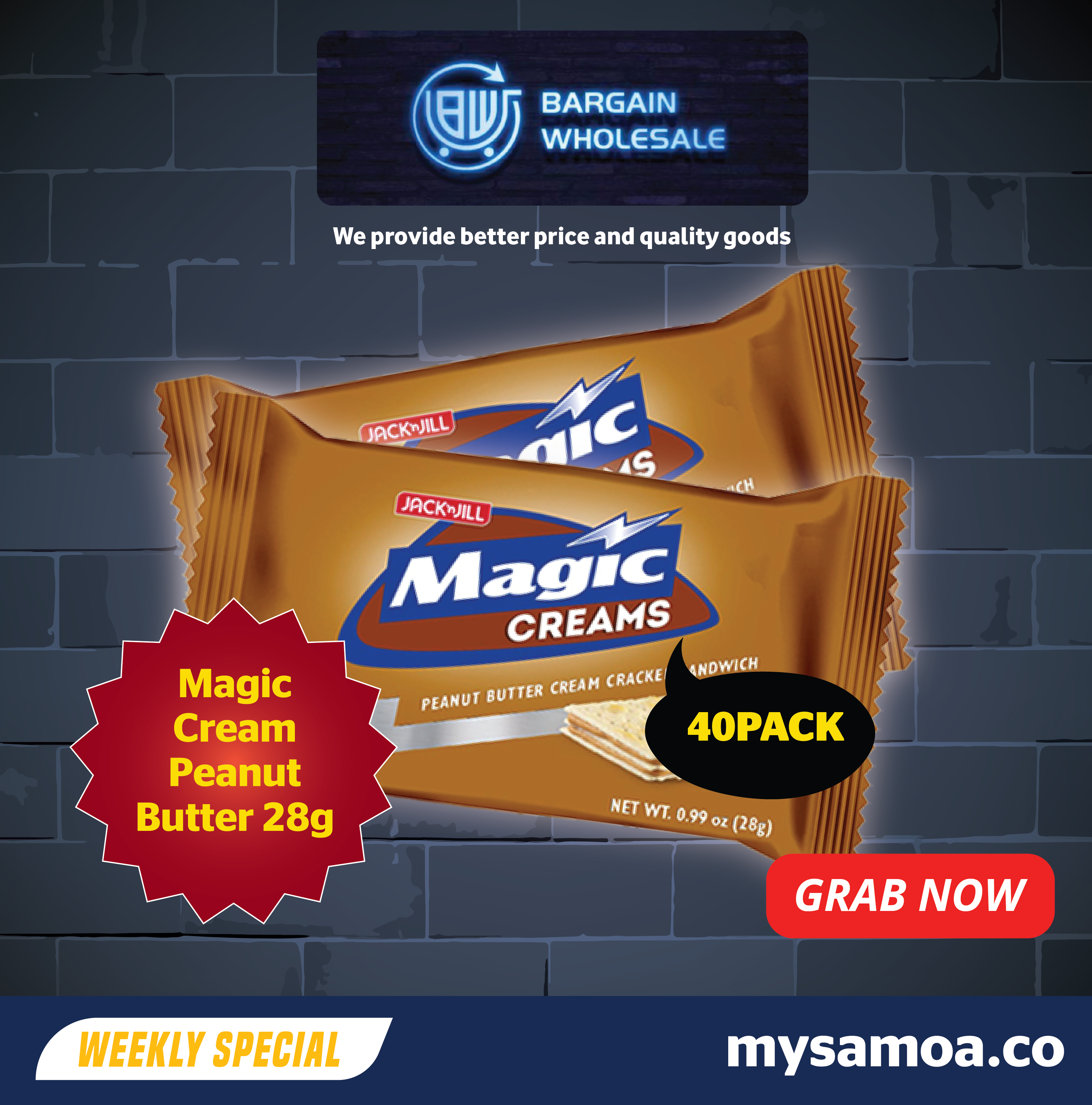 Magic cream (peanut butter) - 28g x 40 Pack [ONLY AT TAUFUSI] "PICKUP FROM BARGAIN WHOLESALE"