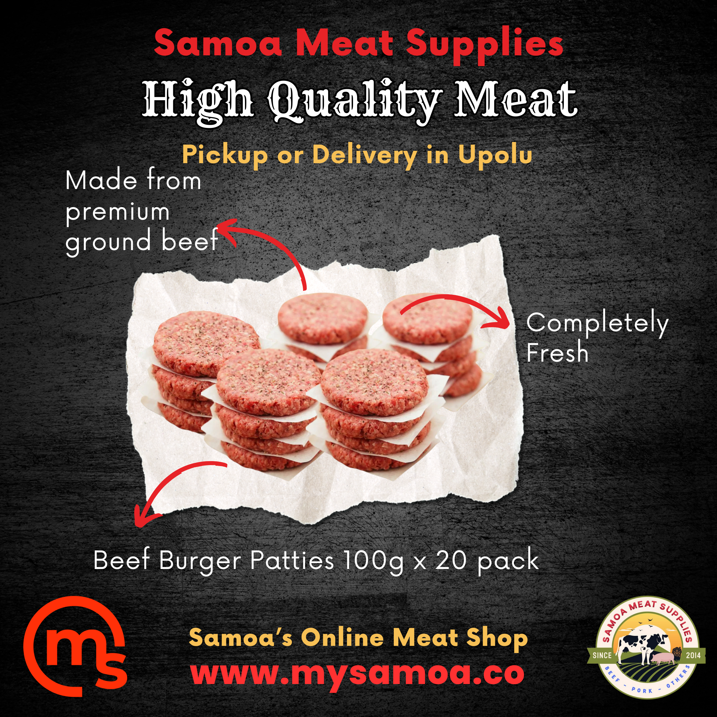 Beef Burger Patty 100g x 20 Pack