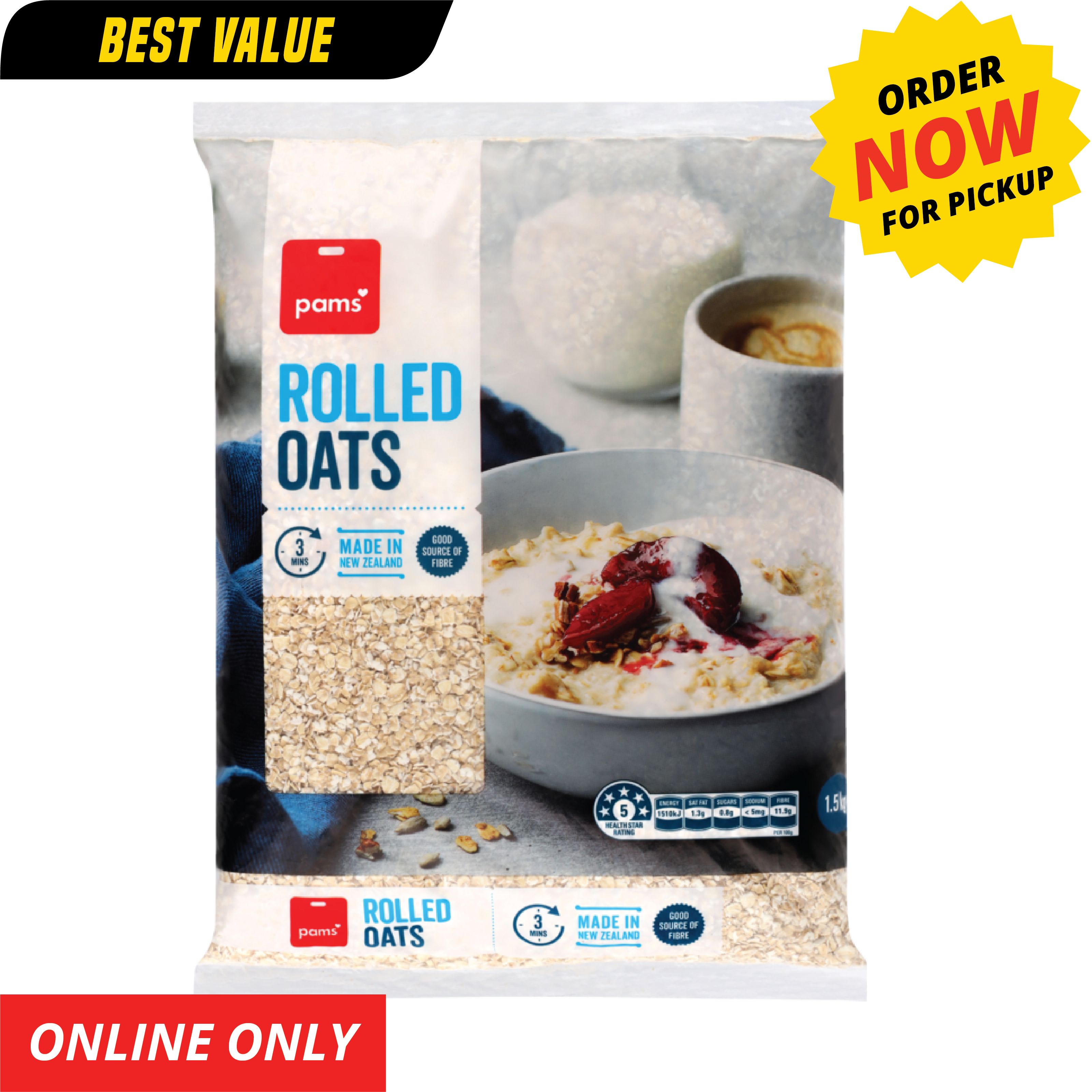 Pams Rolled Oats 1.5kg [ONLY AT TAUFUSI] "PICKUP FROM BARGAIN WHOLESALE"