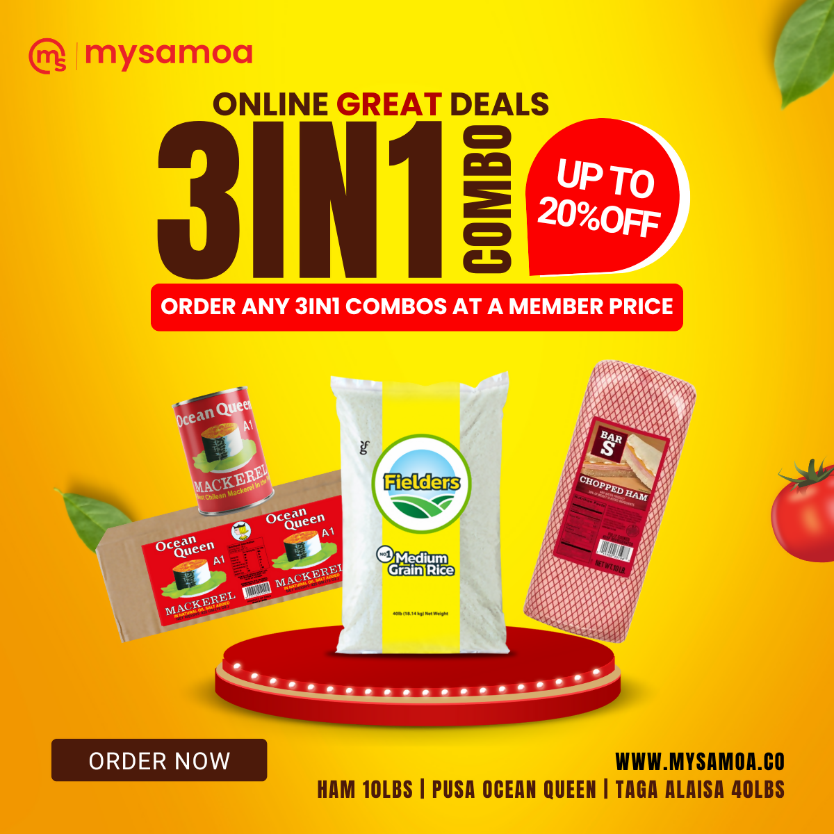 3IN1 - Ocean Queen Mackerel In Nat 425gx8 | Rice 40lbs | Bar S Ham 10lbs