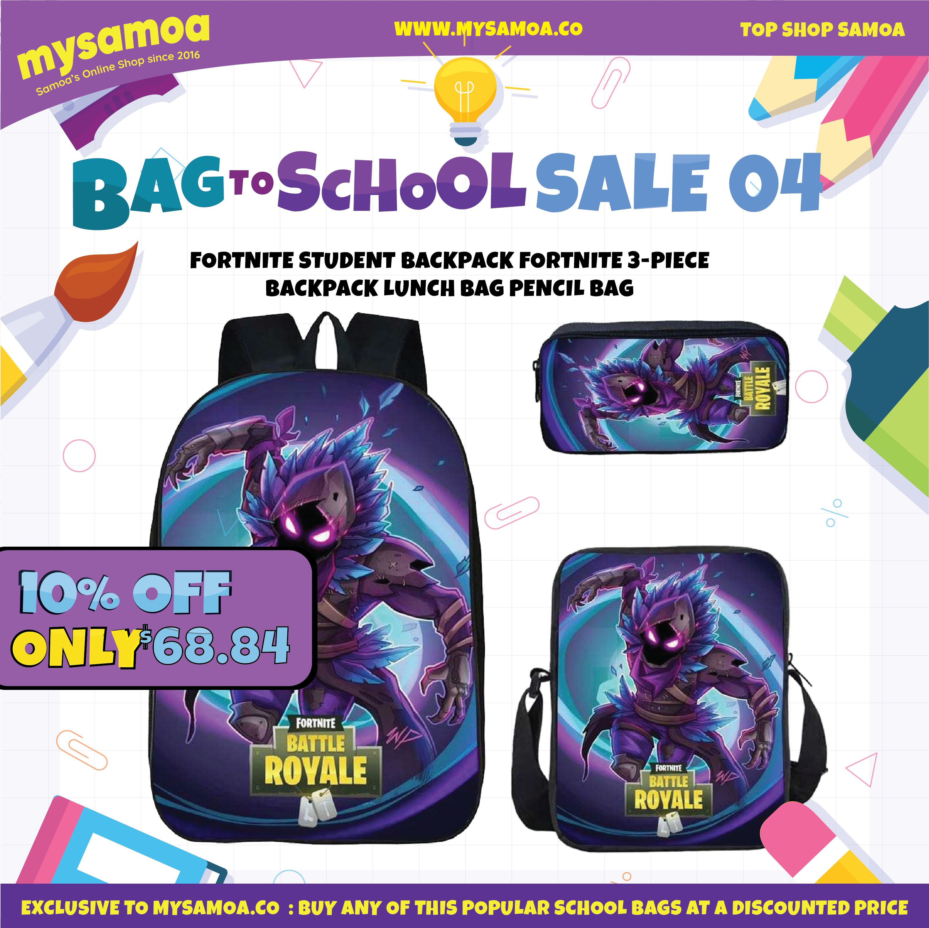 BAG-TO-SCHOOL - Black Game Fortnite Casual Backpack Nylon School Bags