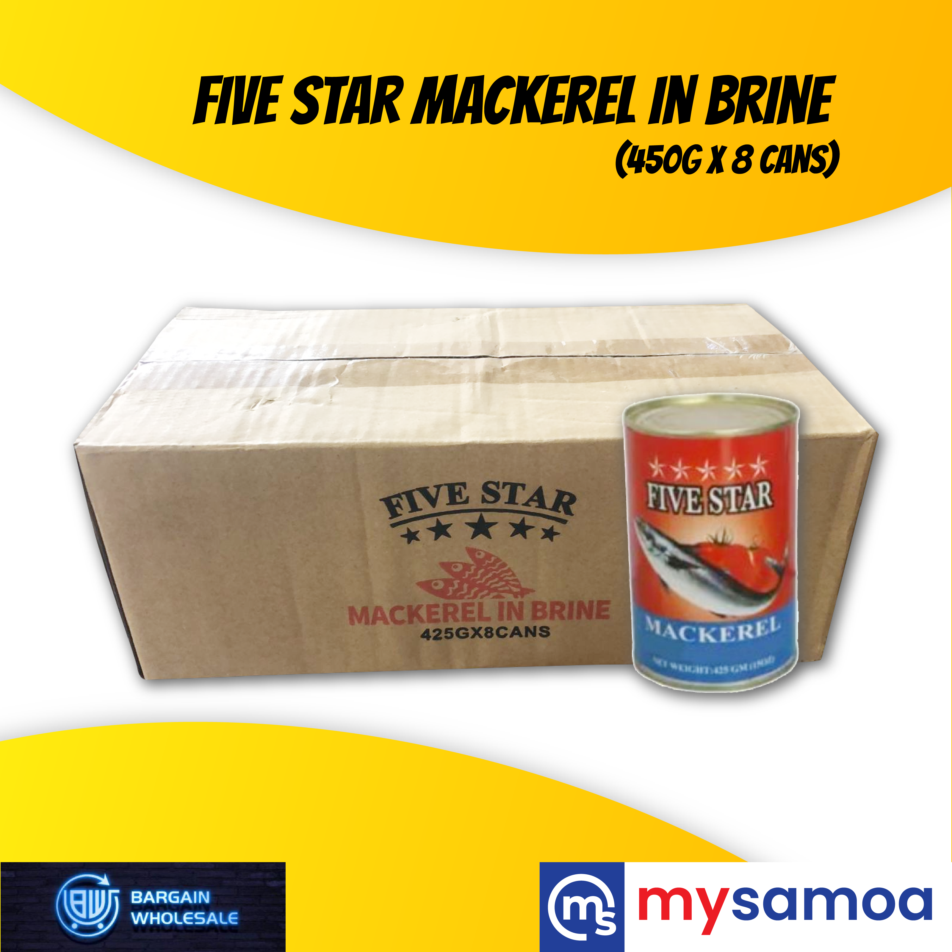 Five Star Mackerel in brine (450g x 8 cans) [PICKUP FROM BARGAIN WHOLESALE, TAUFUSI]