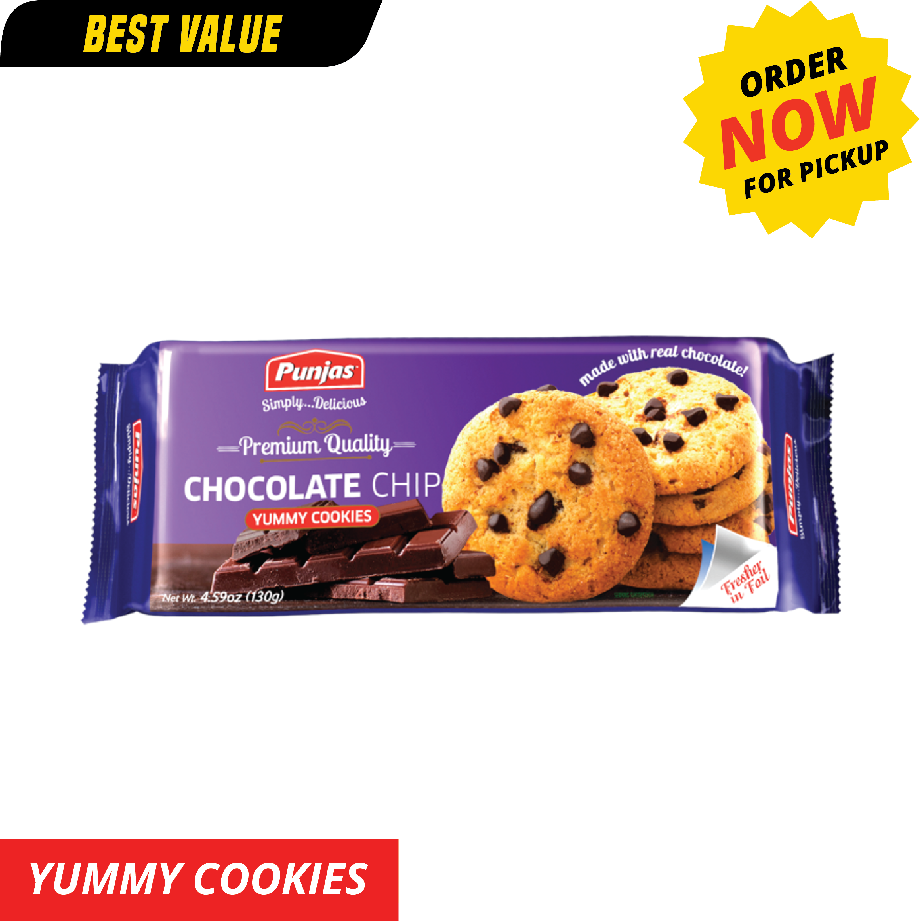 Punjas Chocolate Chip Cookies 130g [ONLY AT TAUFUSI] "PICKUP FROM BARGAIN WHOLESALE"