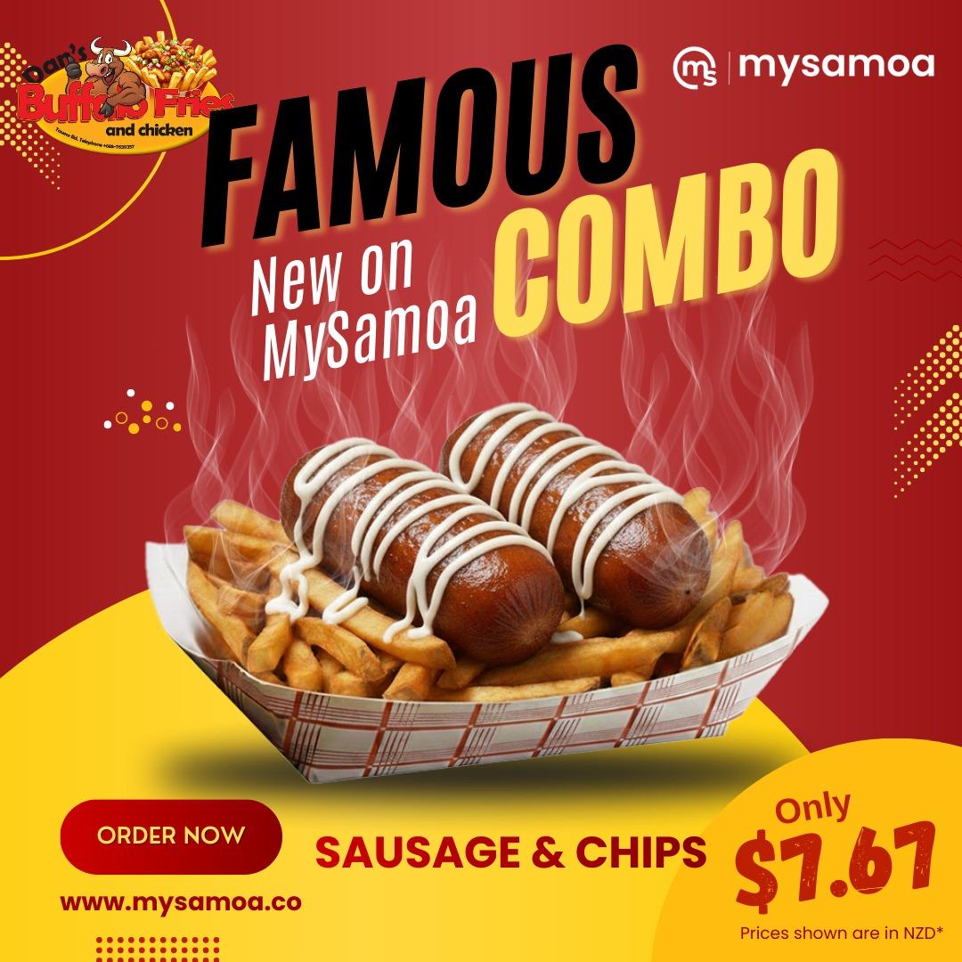 Sausage n chips, Pickup from Dan's Buffalo Fries & Chicken - Tauese