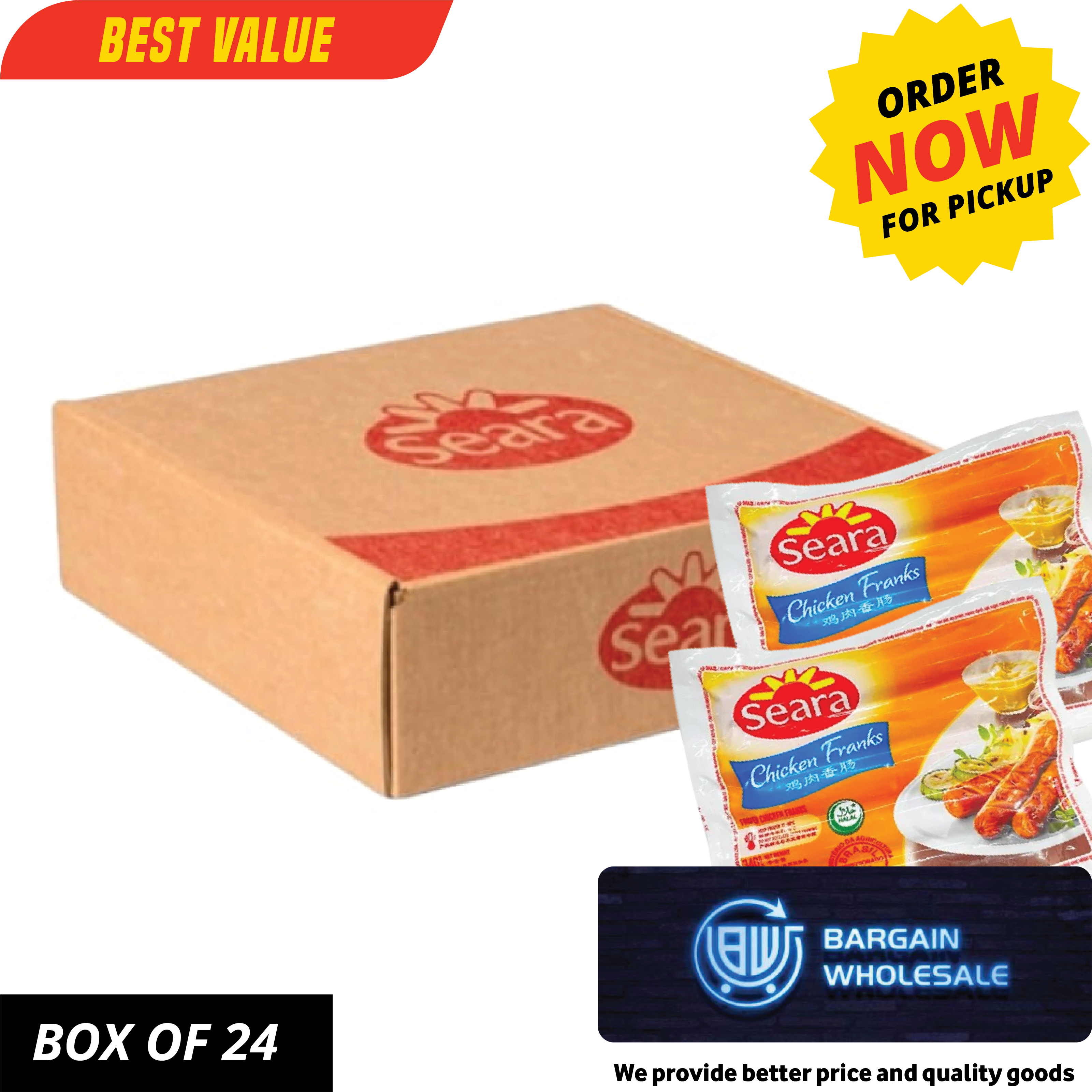 Seara chicken franks sasauge (box) 340g x 24 Pack [ONLY AT TAUFUSI] "PICKUP FROM BARGAIN WHOLESALE"