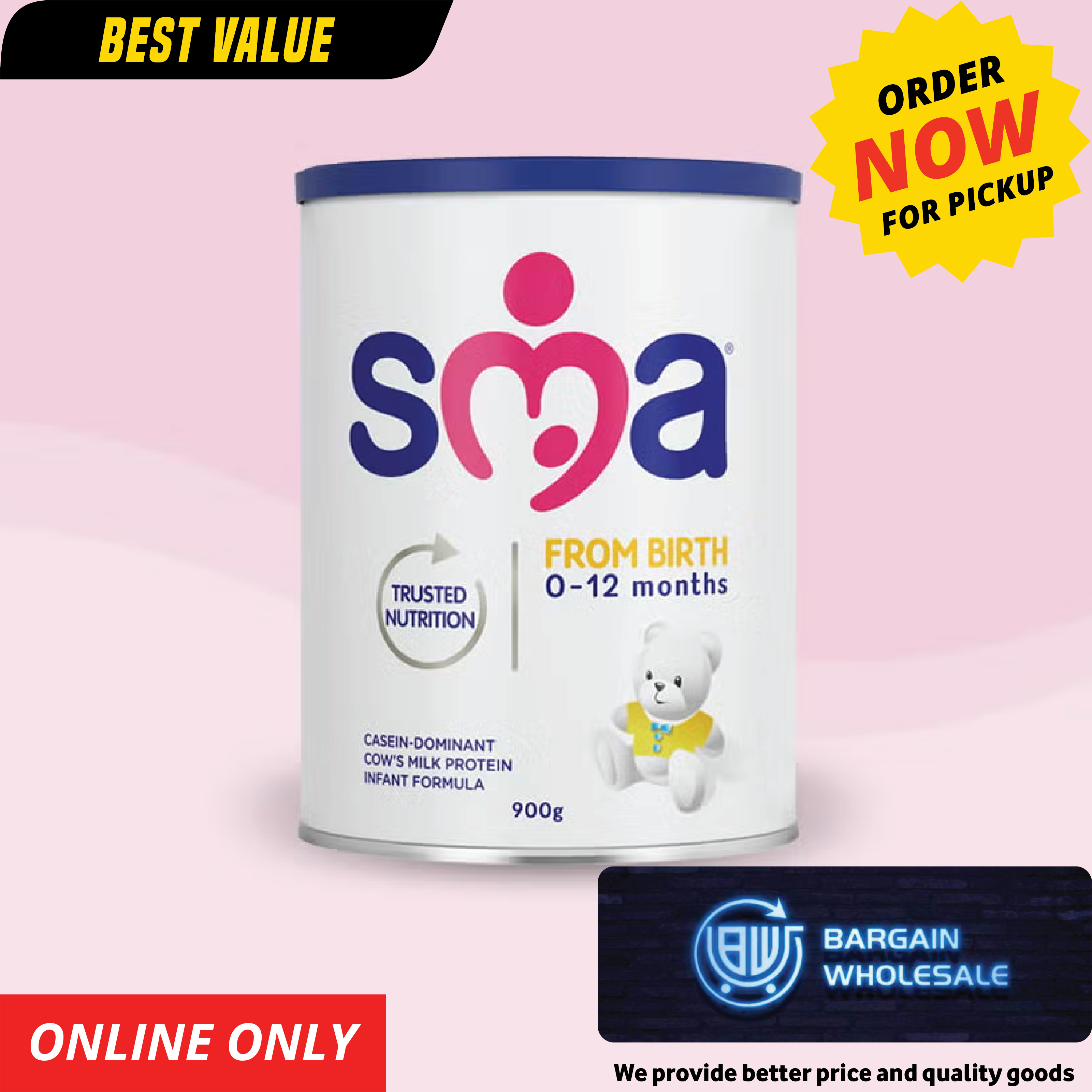 SMA From Birth 0-12 Months Casein-Dominant Cow's Milk Protein Infant Formula [ONLY AT TAUFUSI] "PICKUP FROM BARGAIN WHOLESALE"