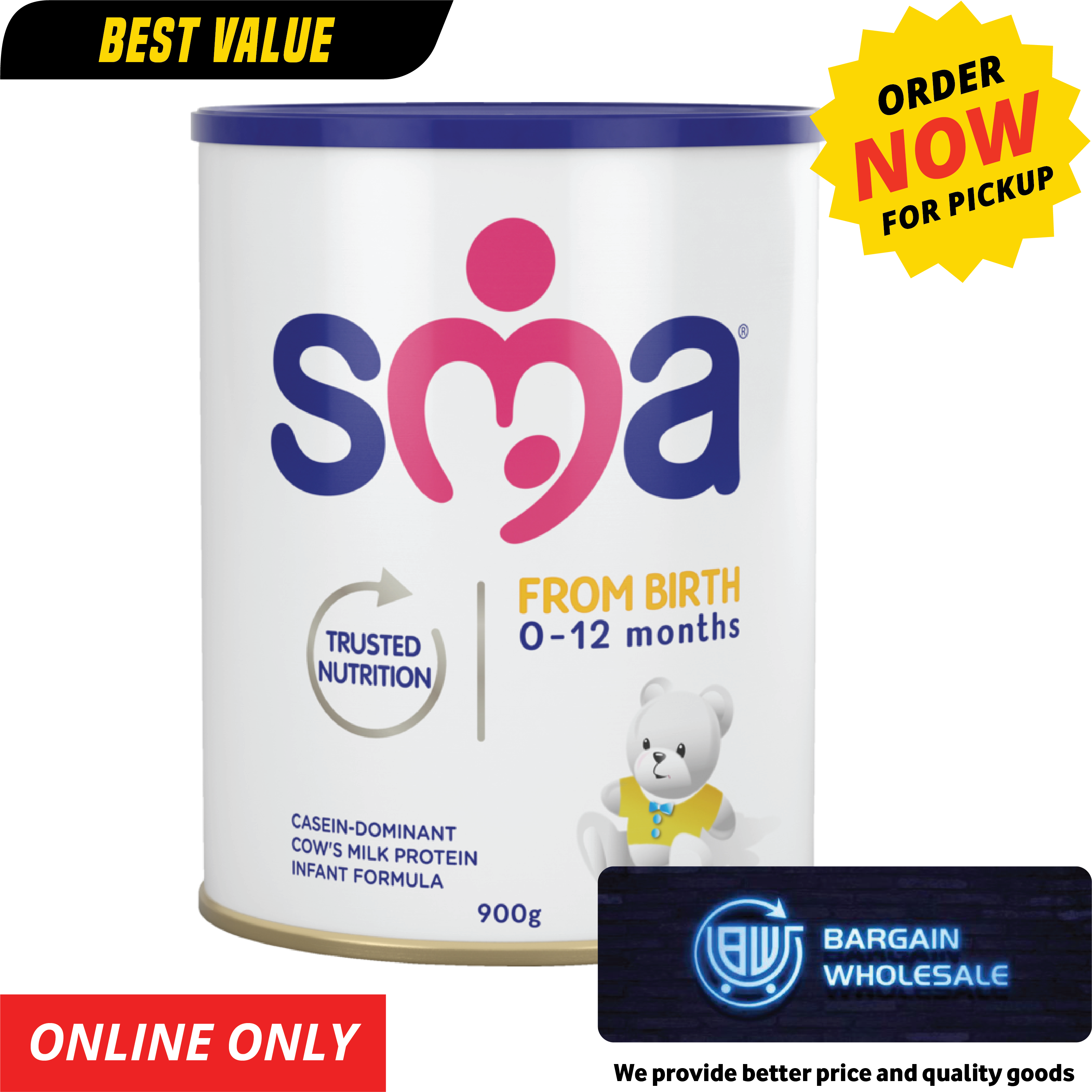 SMA From Birth 0-12 Months Casein-Dominant Cow's Milk Protein Infant Formula [ONLY AT TAUFUSI] "PICKUP FROM BARGAIN WHOLESALE"