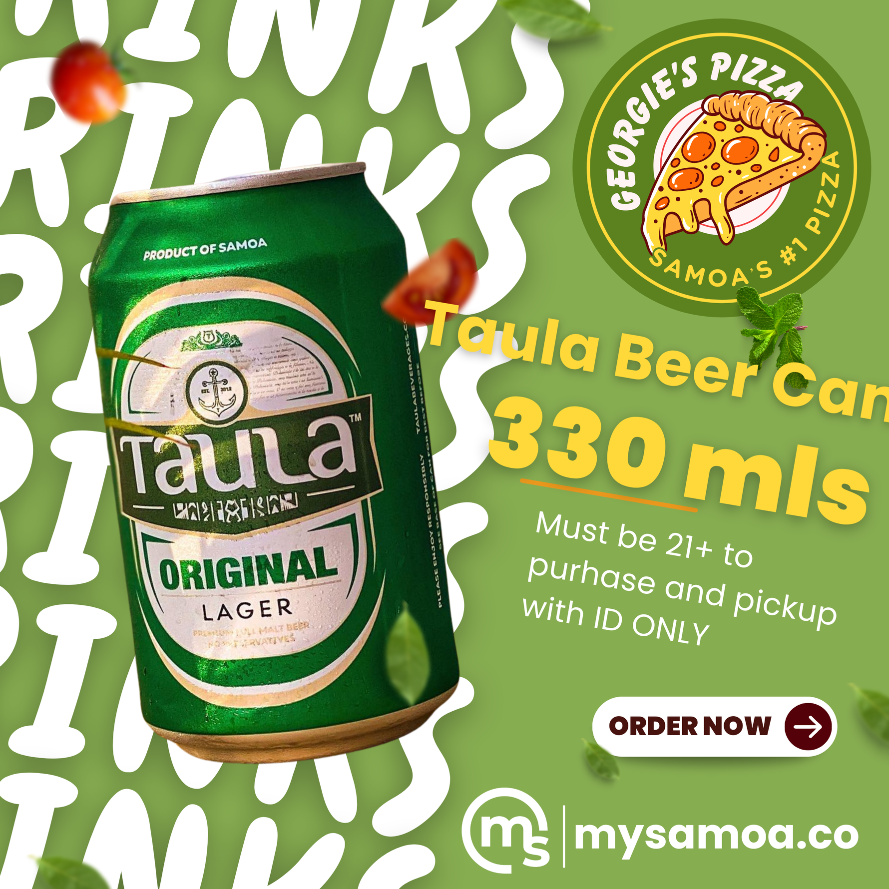 Taula Beer Can 330mls - Pickup from Georgie's Pizza Taufusi