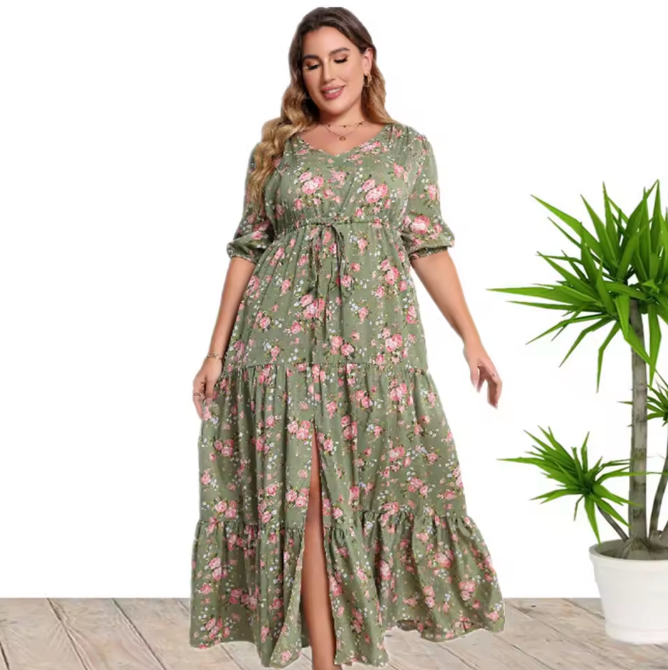 Summer New Hot Sale European And American Style Plus Size Bohemia Printed Loose Dress For Women (3XL, 4XL)