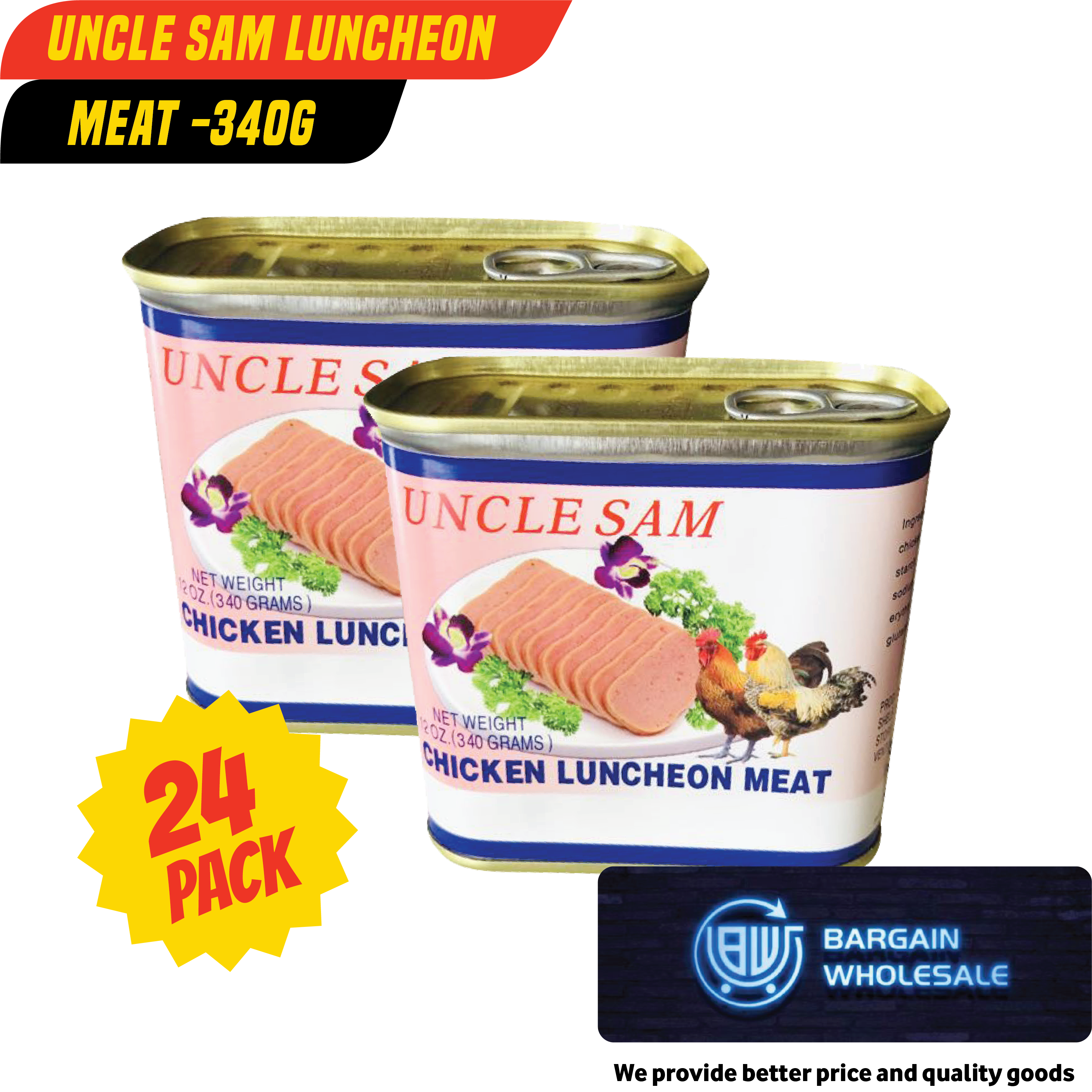 Uncle Sam Luncheon Meat - 24 Pack of 340g Cans for Bulk [ONLY AT TAUFUSI] "PICKUP FROM BARGAIN WHOLESALE"