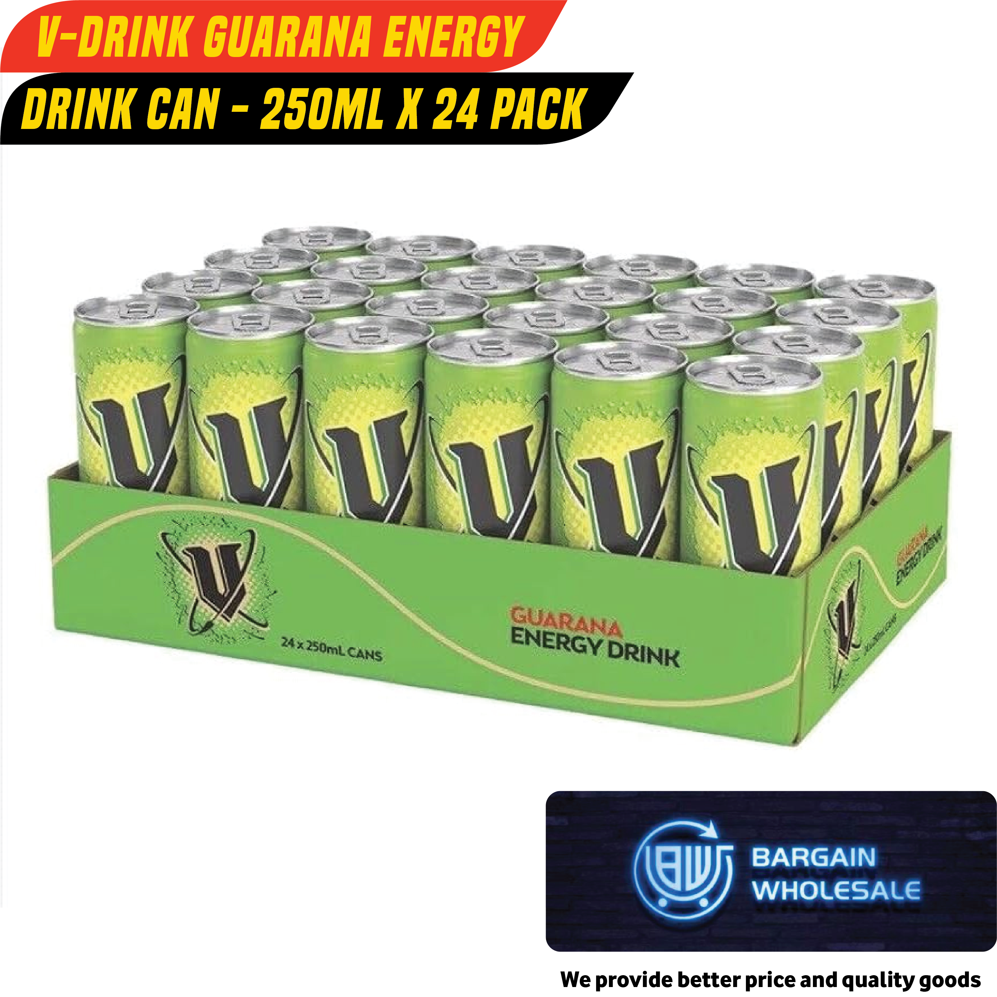 V-Drink Guarana Energy Drink can - 250ml x 24 Pack [ONLY AT TAUFUSI] "PICKUP FROM BARGAIN WHOLESALE"