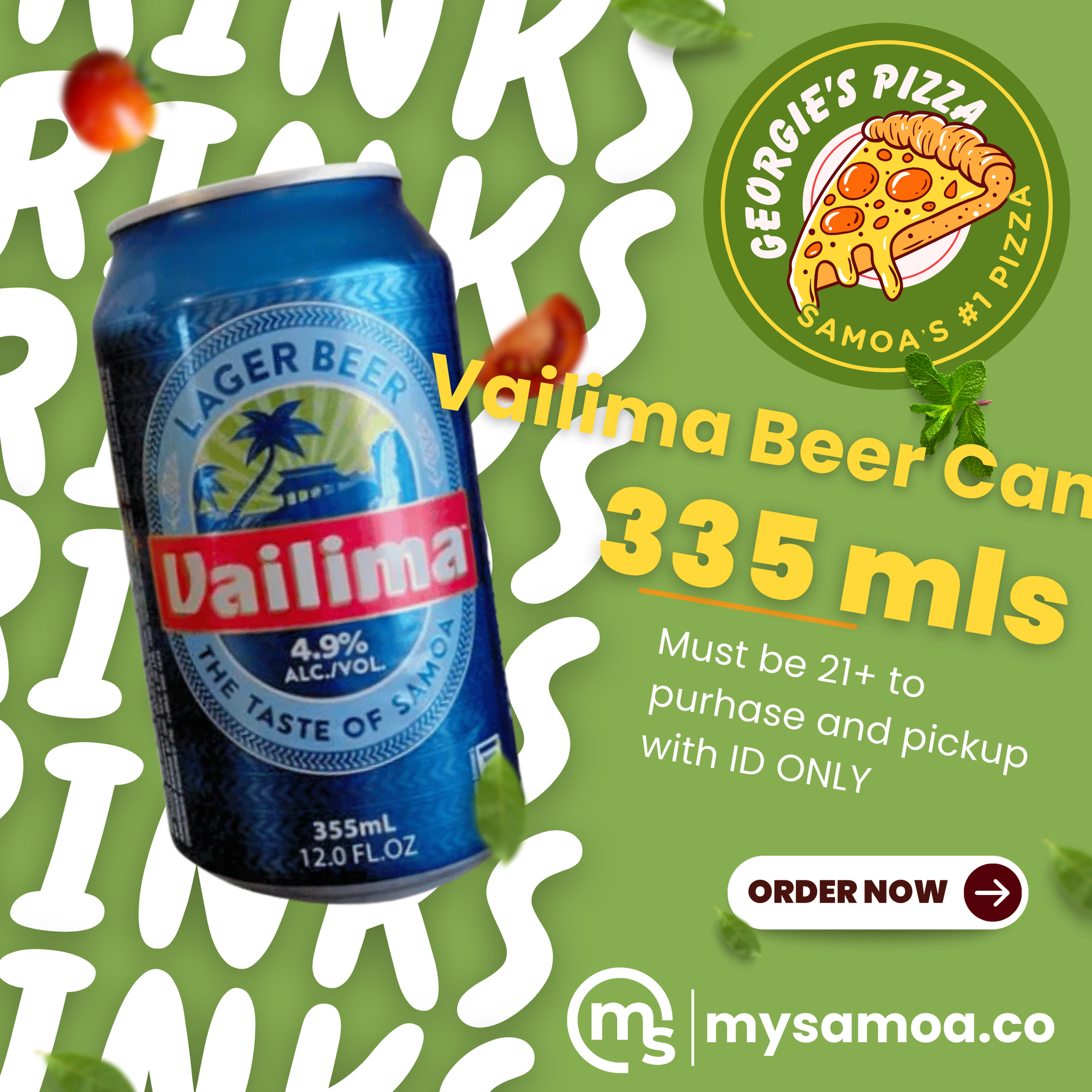 Vailima Beer Can 335mls - Pickup from Georgie's Pizza Taufusi