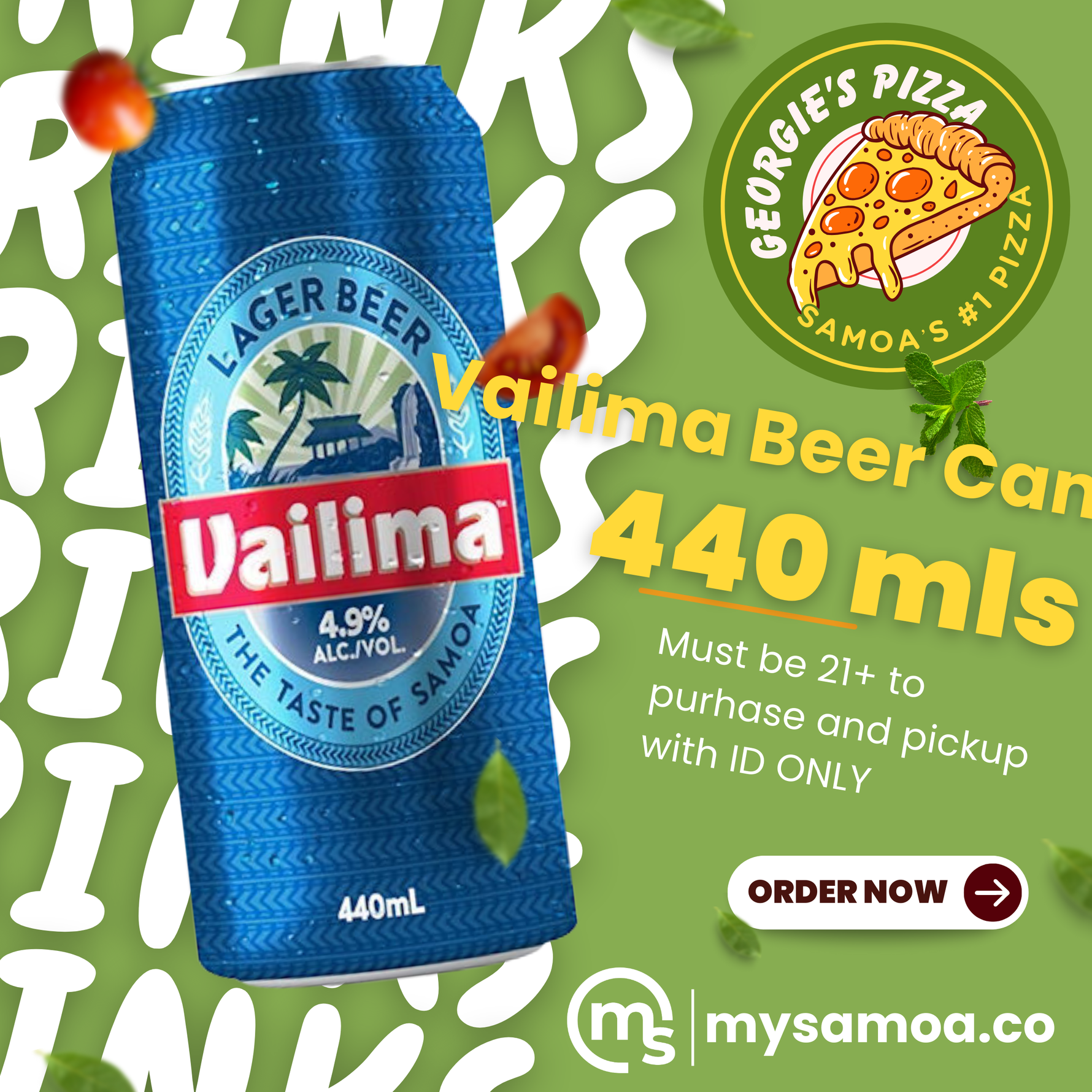 Vailima Beer Can 440mls - Pickup from Georgie's Pizza Taufusi