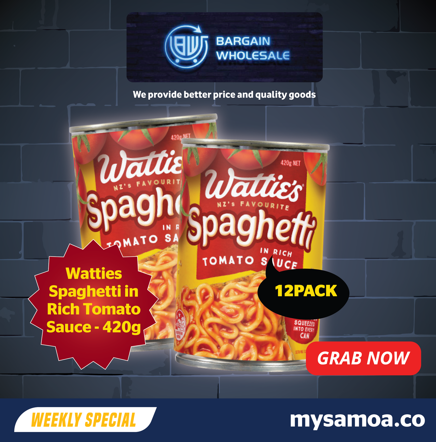 Watties Spaghetti in Rich Tomato Sauce- 420g x 12 Pack